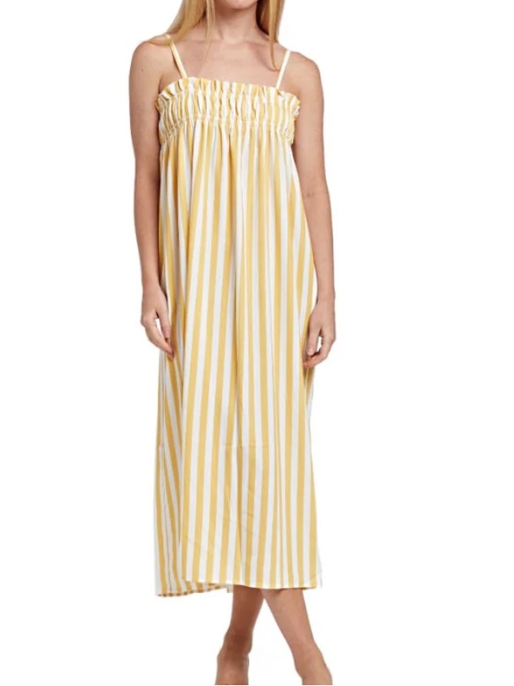 Yellow and White Striped Smocked Midi Sundress Taylor Tillman